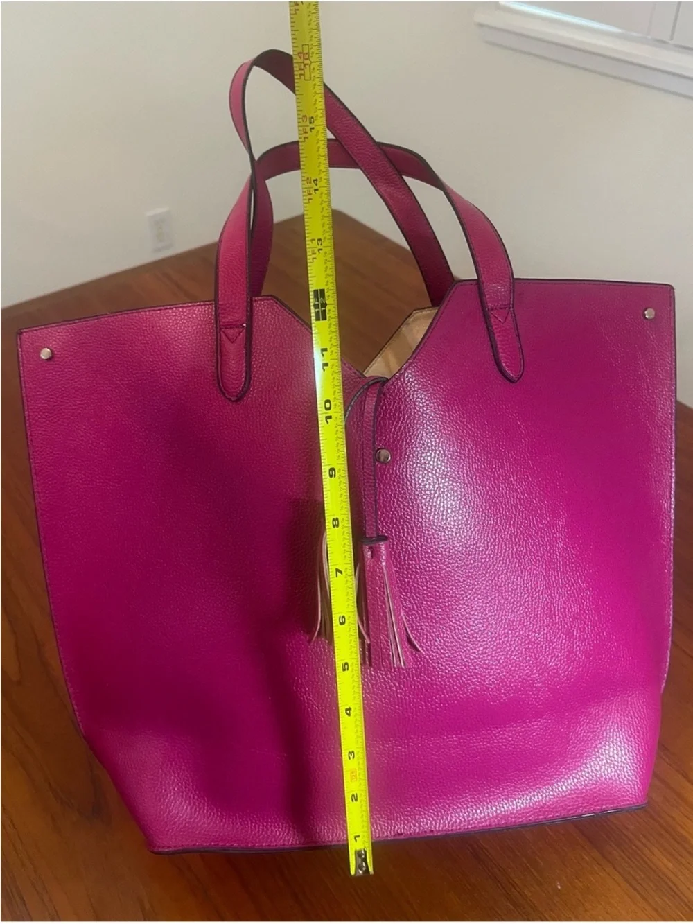 Lk New Neiman Marcus Magenta Pink Purple Bag Tote vegan leather tote satchel